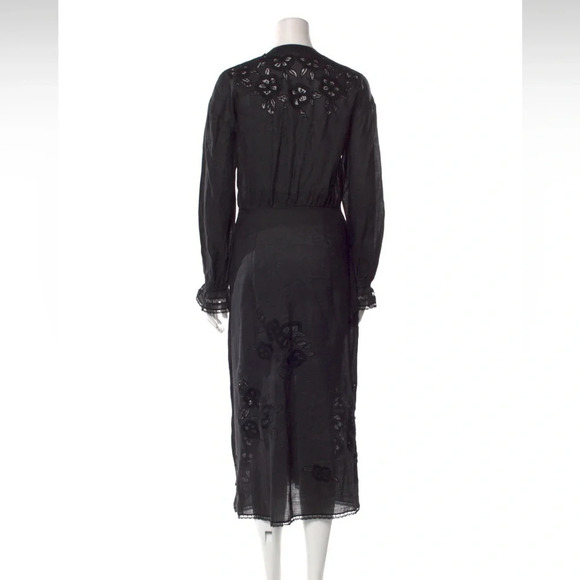 Veronica Beard Midi Dress Trina 4 Black Lace Floral Applique Button Front - Picture 9 of 15